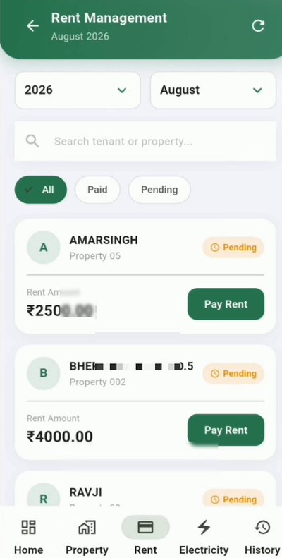 Monthly rent payments